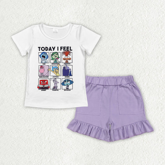 Baby Girls Today I Feel Cartoon Top Ruffle Pockets Shorts Clothes Sets