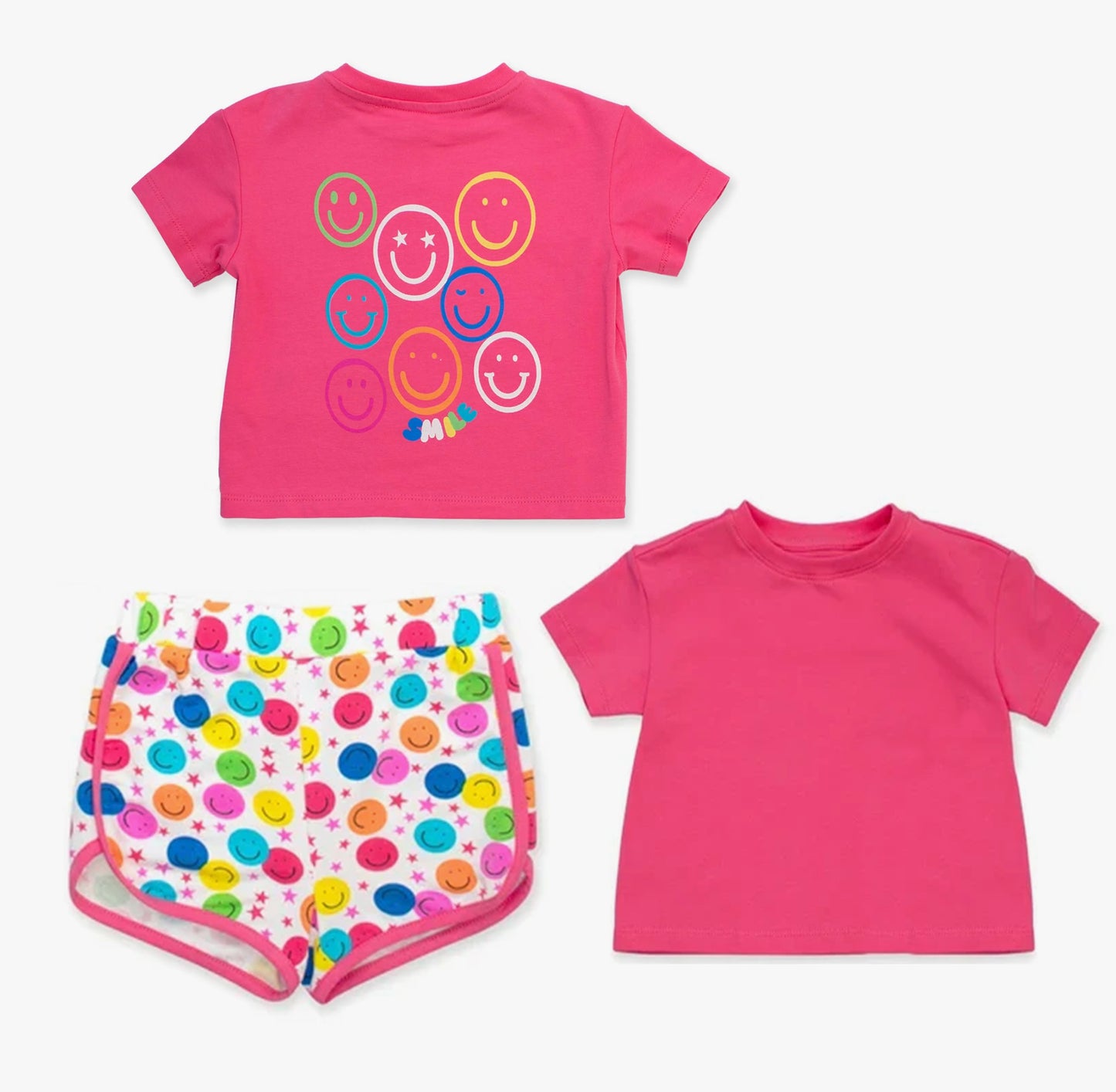Baby Girls Hot Pink Short Sleeves Smiles Top Shorts Set Preorder