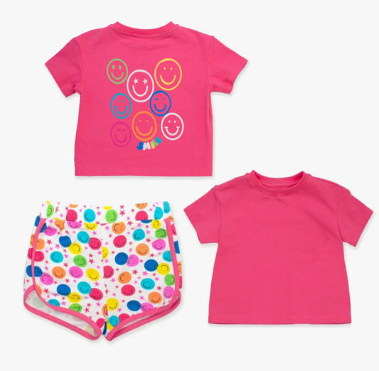 Baby Girls Hot Pink Short Sleeves Smiles Top Shorts Set Preorder