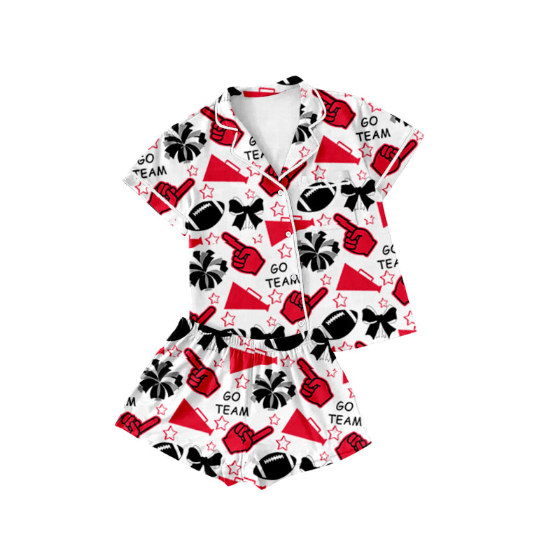 Baby Girls Shot Sleeves Team Red Stars Football Button Top Short Pajamas Set Preorder