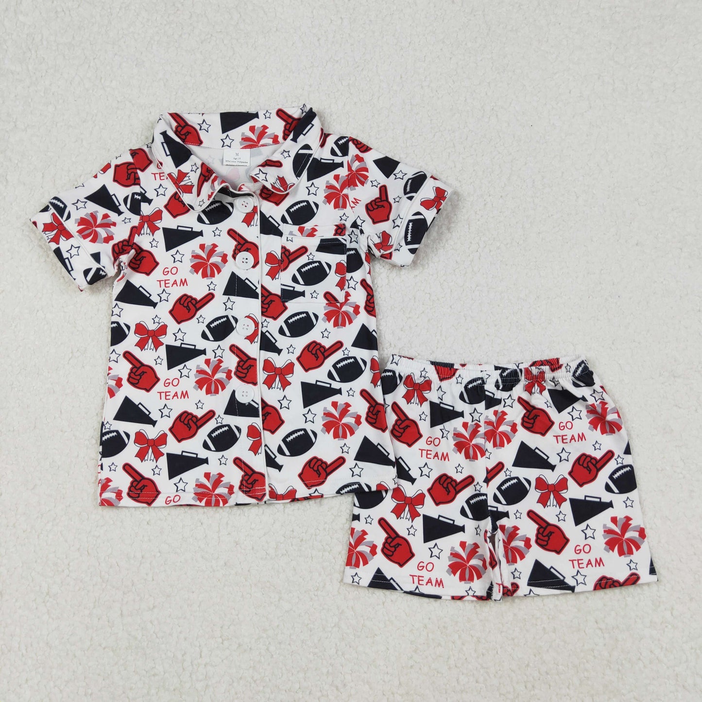 Sibling Baby Girls Go Team Footballs Bows Yoga Skorts Set Button Shorts Pajamas Set