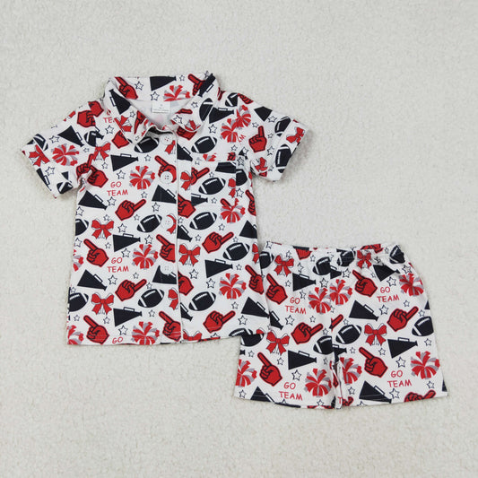 Sibling Baby Girls Red Go Team Footballs Bows Yoga Skorts Set Shorts Pajamas Set