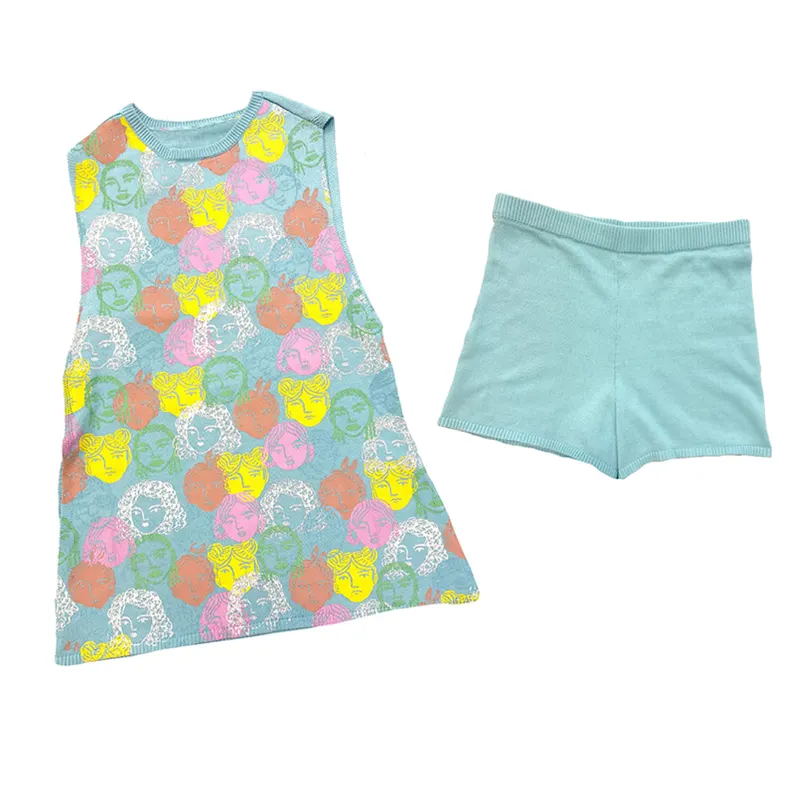 Baby Girls Sleeveless Colorful Girls Smiles Tunic Light Blue Short Set Preorder
