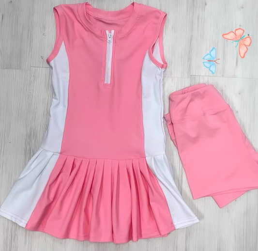 Baby Girls Pink Sleeveless Zipper Tunic Shorts Yoga Active Set Preorder