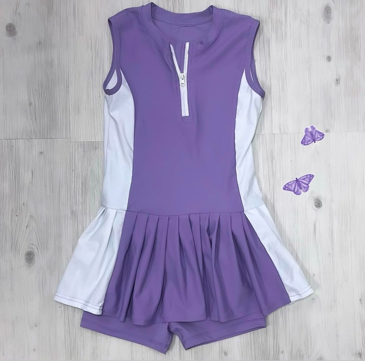 Baby Girls Purple Sleeveless Zipper Tunic Shorts Yoga Active Set Preorder