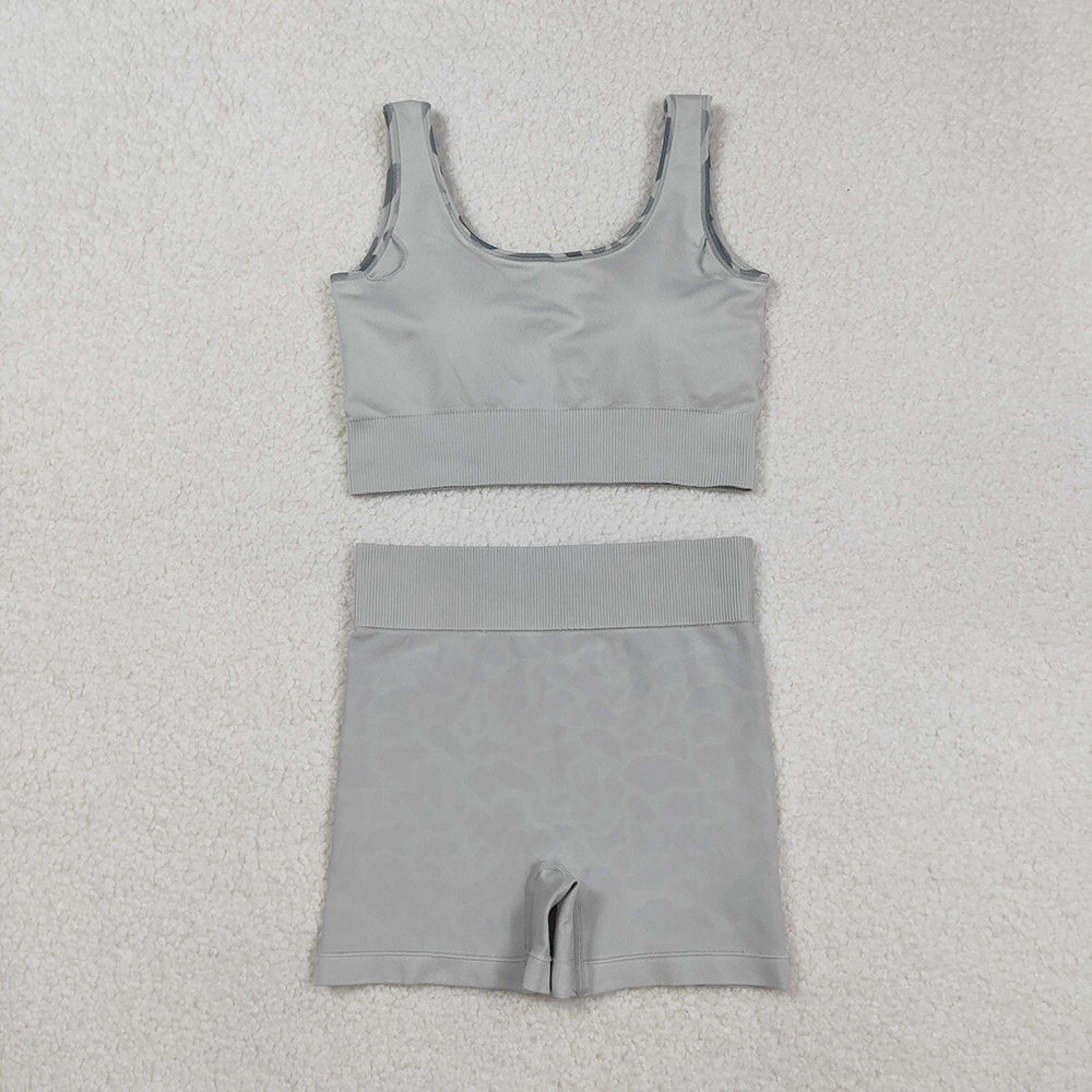 Adult Women Sleeveless Light Green Camo Vests Top Short Sets