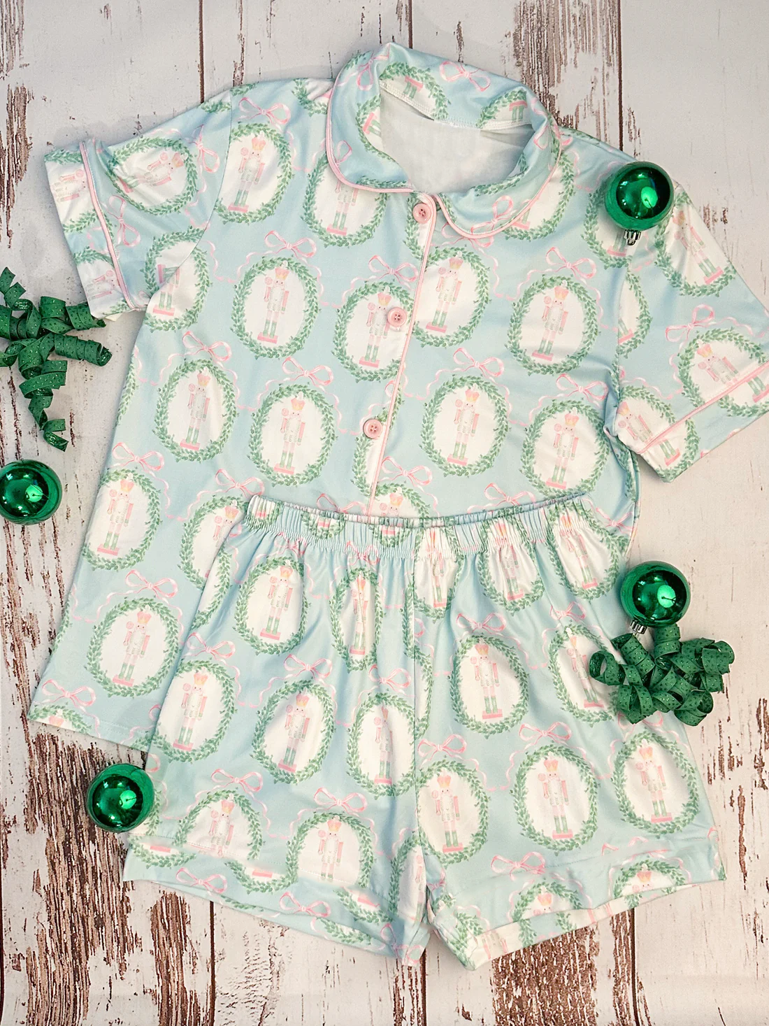 Baby Girls Bows Soldiers Checked Button Top Shorts Christmas Pajamas Sets Preorder