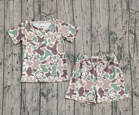 Baby Girls Green Brown Deer Camo Top Shorts Hunting Pajamas Sets