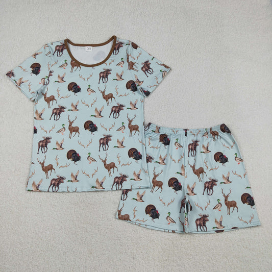 Mama and Me Turkey Deer Ducks Top Shorts Hunting Pajamas Sets