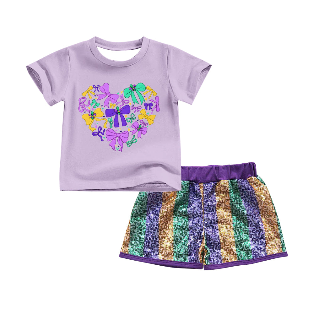Baby Girls Lavender Bows Anchors Top Sequin Shorts Mardigras Clothes Sets Preorder