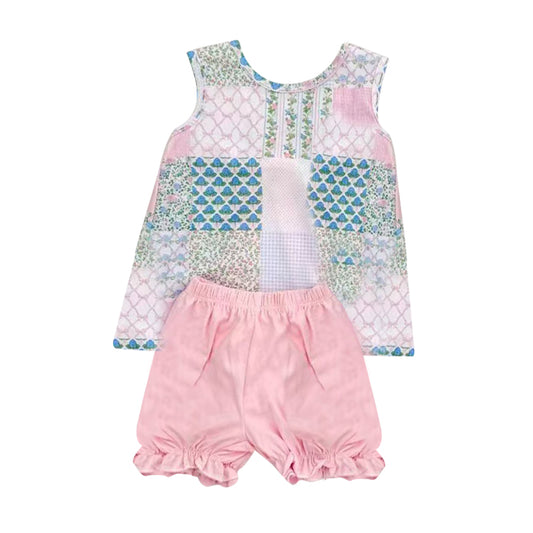 Baby Girls Bows Flowers Checked Tunic Ruffle Shorts Clothes Sets Preorder