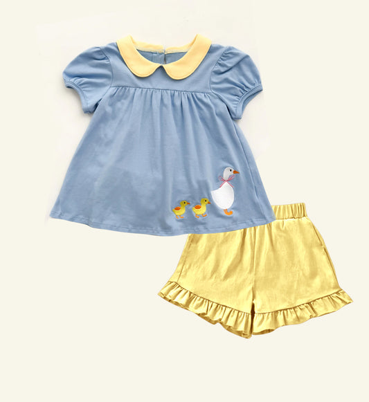 Baby Girls Ducks Goose Collar Tunic Ruffle Shorts Clothes Sets Preorder