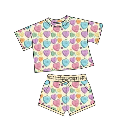 Baby Girls Colorful Hearts Stars Top Pockets Shorts Valentine Clothes Sets Preorder