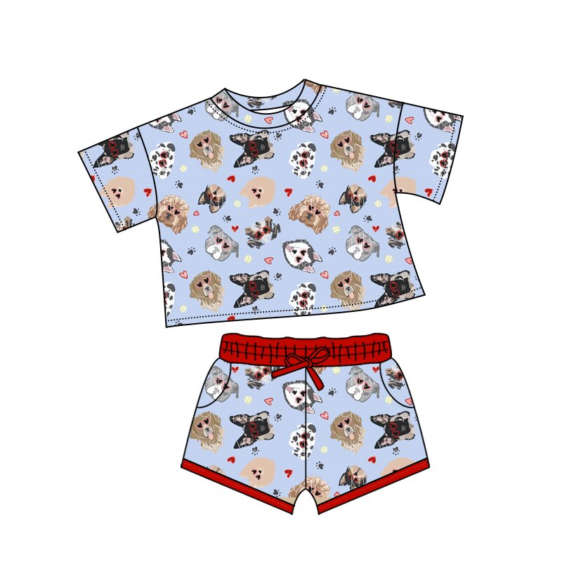 Baby Girls Hearts Dogs Top Pockets Shorts Valentine Clothes Sets Preorder