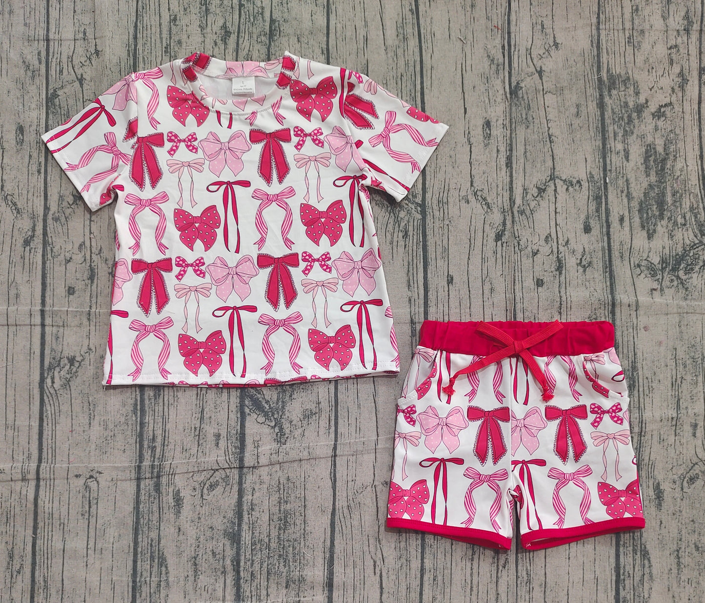 Baby Girls Red Pink Bows Plaid Top Pockets Shorts Valentine Clothes Sets Preorder