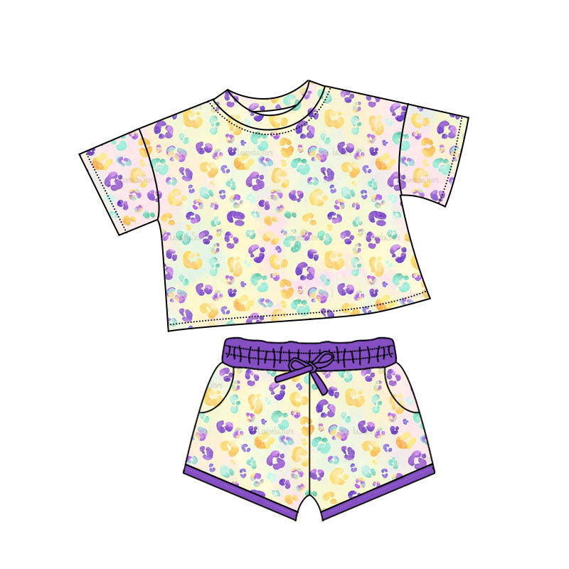 Baby Girls Mardigras Leopard Top Pockets Shorts Clothes Sets Preorder