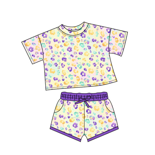 Baby Girls Mardigras Leopard Top Pockets Shorts Clothes Sets Preorder