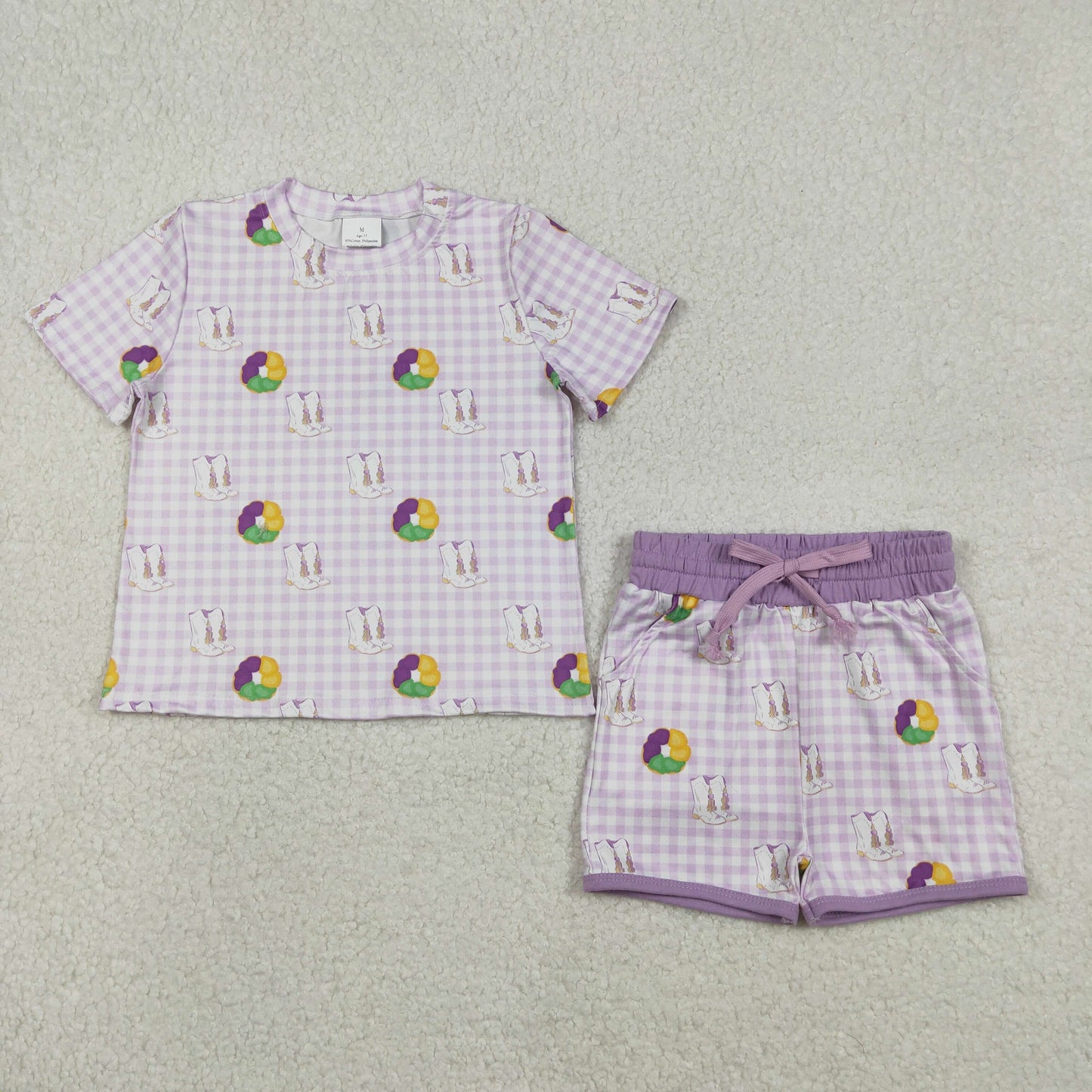 Sibling Baby Girls Mardigras Donuts Boot Checked Dress Pocket Short Clothes Set Ruffle Zip Romper