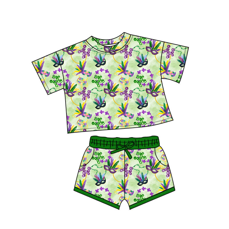 Baby Girls Mardigras Anchor Masks Top Pockets Shorts Clothes Sets Preorder