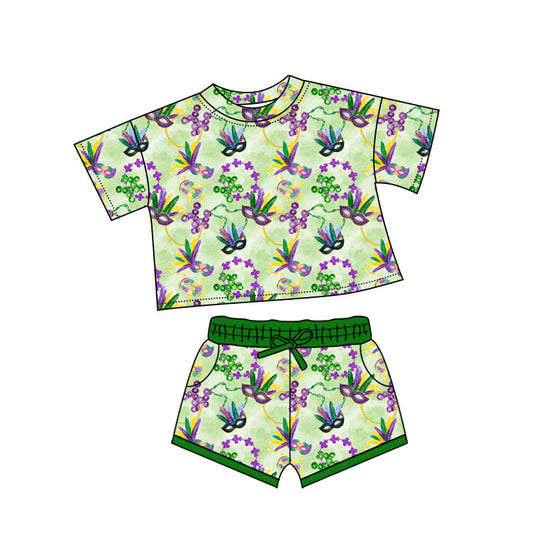 Baby Girls Mardigras Anchor Masks Top Pockets Shorts Clothes Sets Preorder