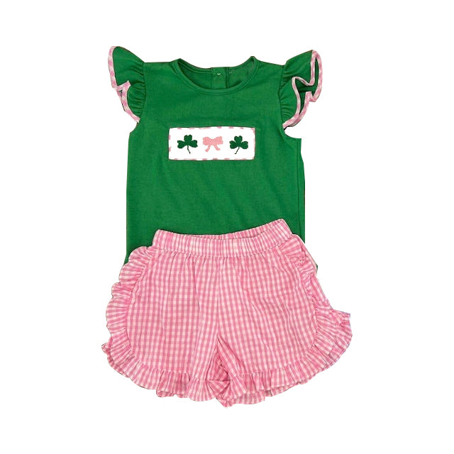 Baby Girls Bows Clovers Top Ruffle Checked Shorts St Patrick Clothes Sets Preorder