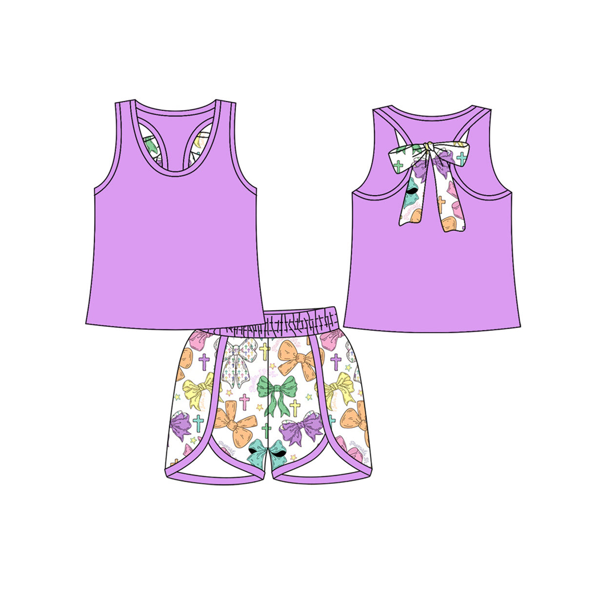 Baby Girls Back Bow Top Bows Cross Shorts Easter Clothes Sets Preorder