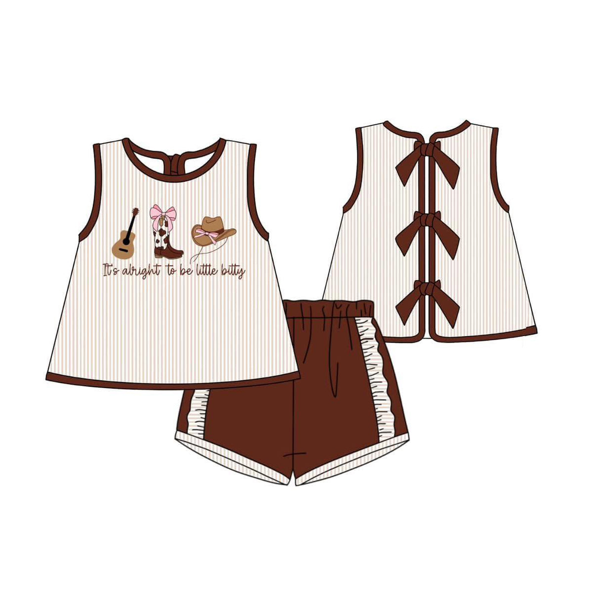 Baby Girls Boots Hat Guitar Tunic Back Bows Shorts Western Clothes Sets Preorder