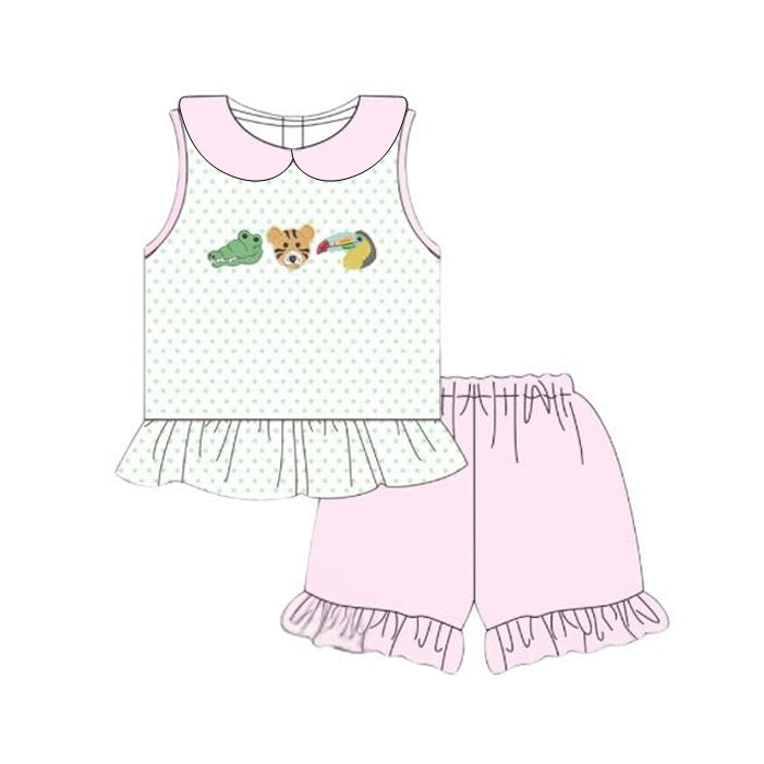 Baby Girls Polka Dots Crocodiles Tigers Tunic Ruffle Shorts Clothes Sets Preorder