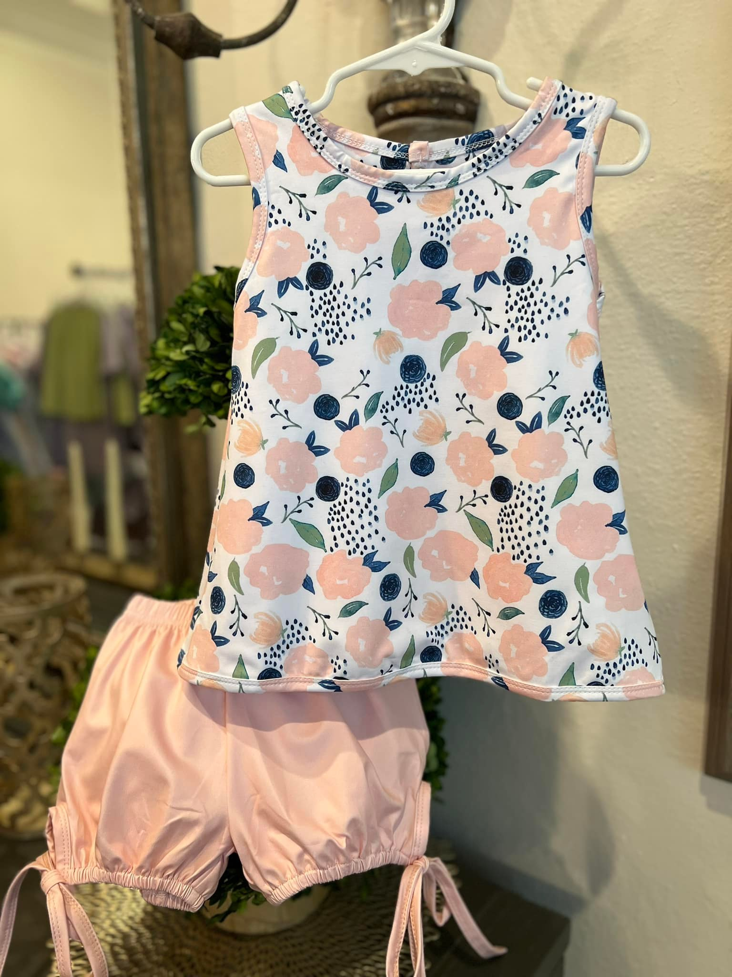 Baby Girls Peach Flowers Tunic Ruffle Shorts Clothes Sets Preorder