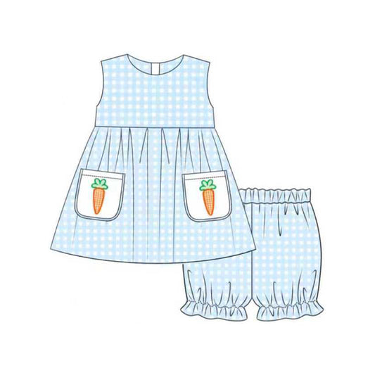 Baby Girls Checked Carrots Pockets Tunic Ruffle Shorts Easter Clothes Sets Preorder