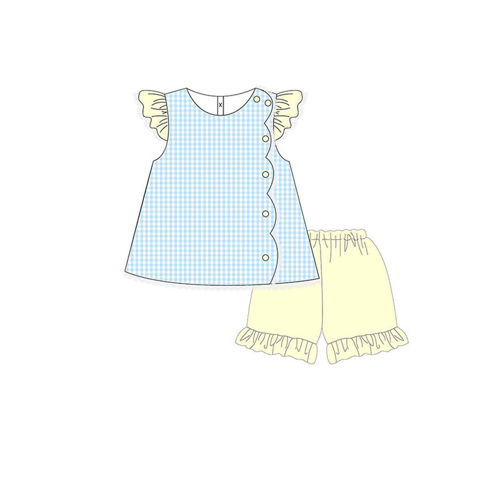 Baby Girls Checked Button Tunic Ruffle Shorts Clothes Sets Preorder