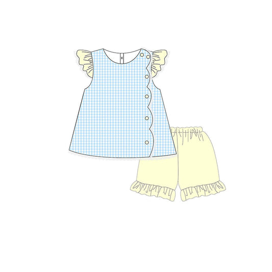 Baby Girls Checked Button Tunic Ruffle Shorts Clothes Sets Preorder