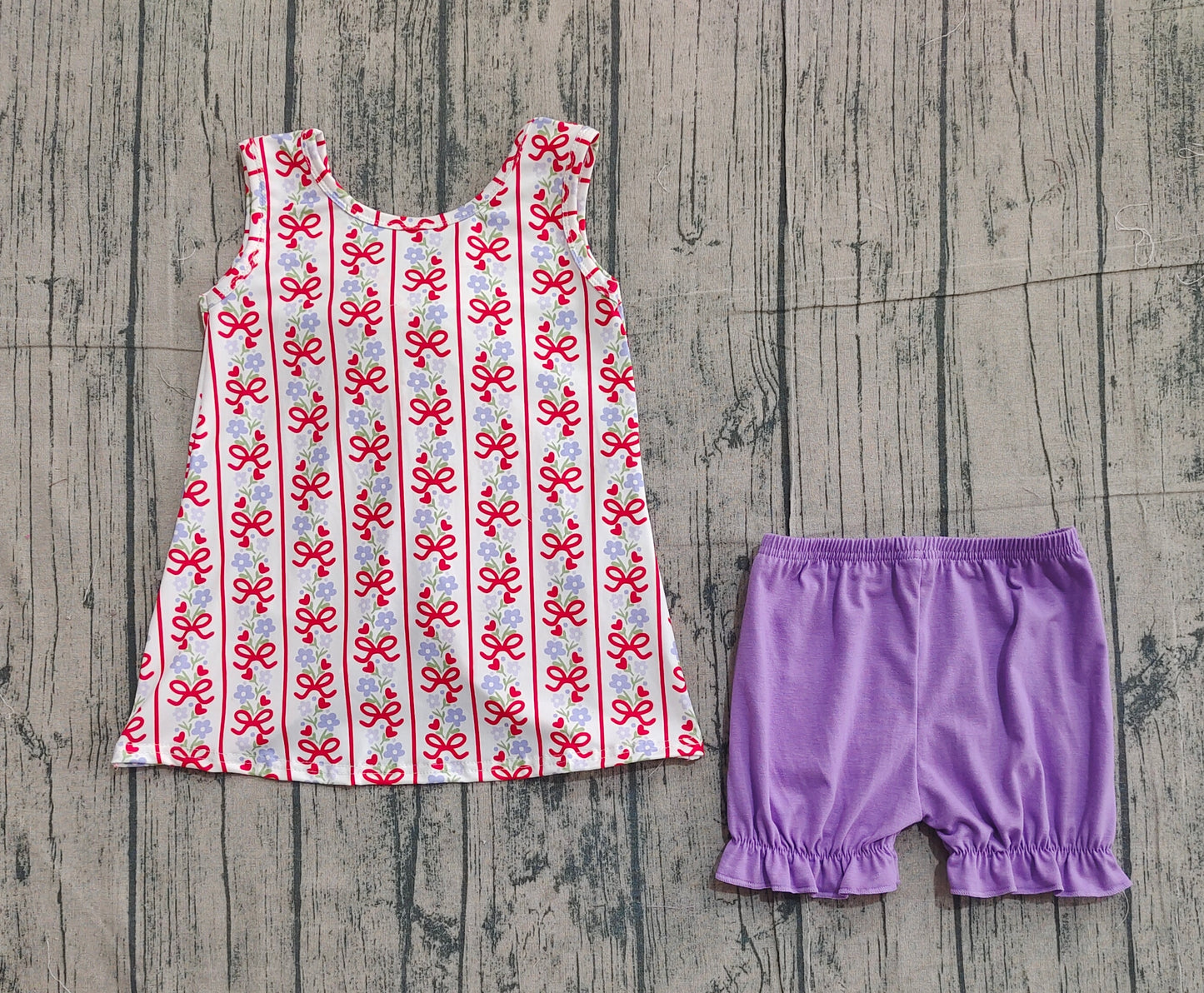 Baby Girls Bows Flowers Stripe Back Bows Tunic Ruffle Shorts Clothes Sets