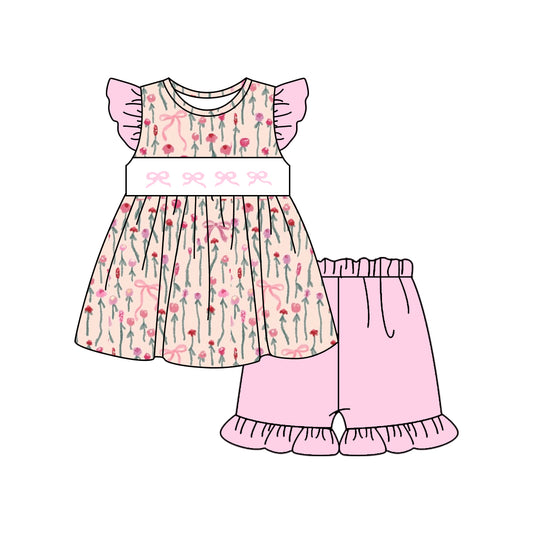 Baby Girls Bows Flowers Tunic Ruffle Shorts Clothes Sets Preorder