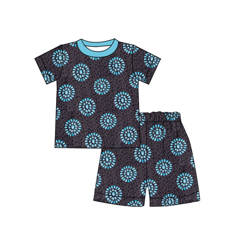 Baby Girls Leopard Turquoises Top Shorts Western Clothes Sets Preorder