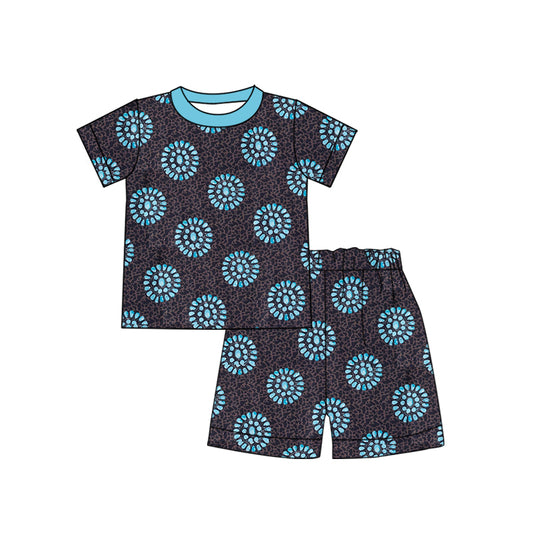 Baby Girls Leopard Turquoises Top Shorts Western Clothes Sets Preorder