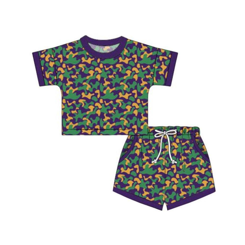 Baby Girls Mardigras Camo Top Pockets Shorts Clothes Sets Preorder