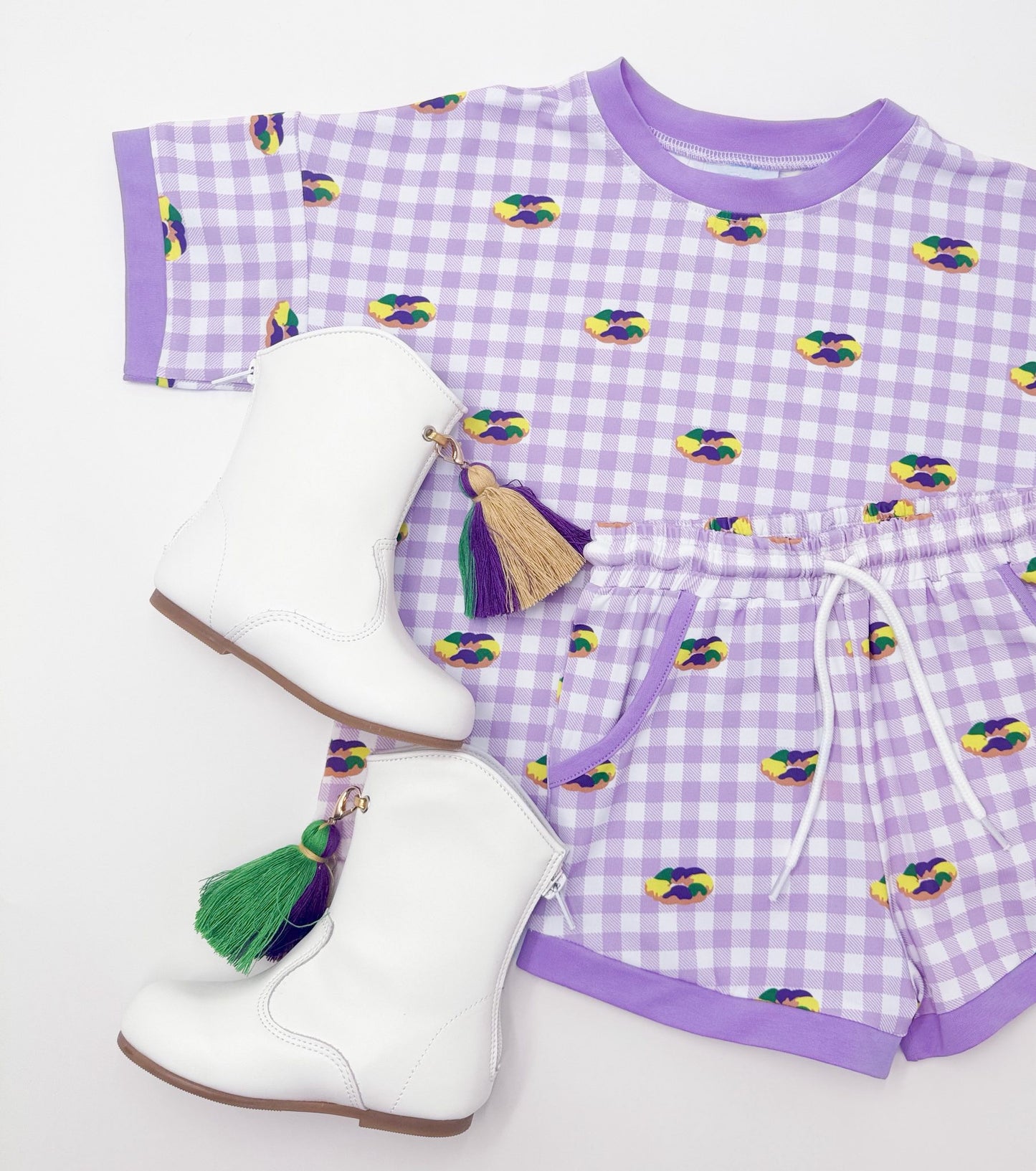 Baby Girls Mardigras Donuts Top Pockets Shorts Checked Clothes Sets Preorder