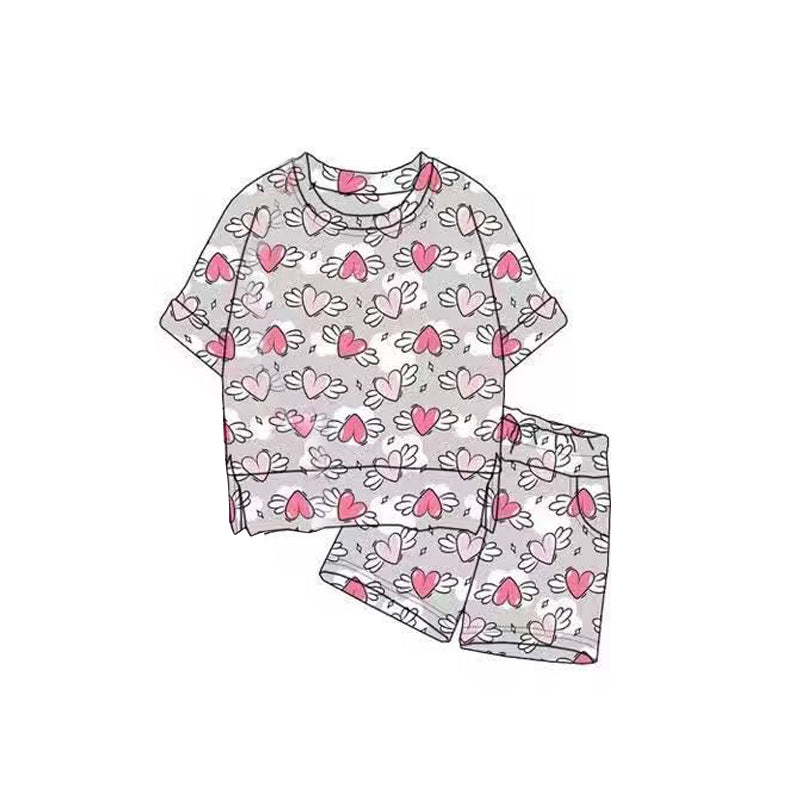 Baby Girls Angle Hearts Plaid Top Pockets Shorts Valentine Clothes Sets Preorder