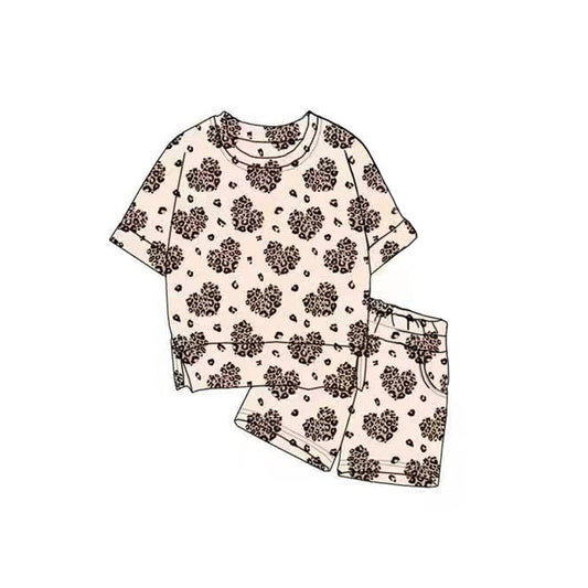 Baby Girls Leopard Hearts Top Pockets Shorts Valentine Clothes Sets Preorder
