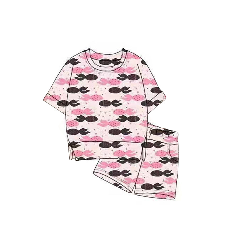Baby Girls Hearts Fishes Top Pockets Shorts Valentine Clothes Sets Preorder