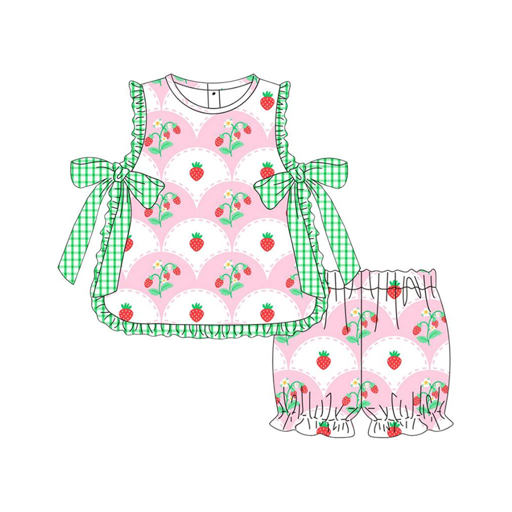 Baby Girls Strawberry Bows Tunic Ruffle Shorts Clothes Sets Preorder