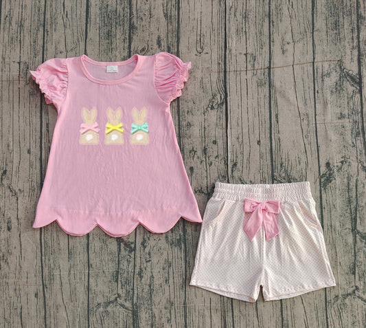 Embroidery Rabbits Baby Girls Tunic Pockets Shorts Easter Clothes Sets Preorder