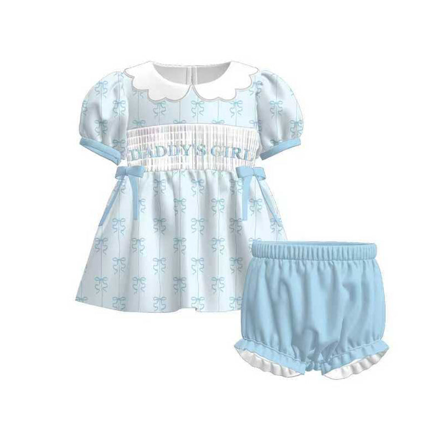 Baby Girls Blue Daddy's Girl Bows Tunic Ruffle Shorts Clothes Sets Preorder