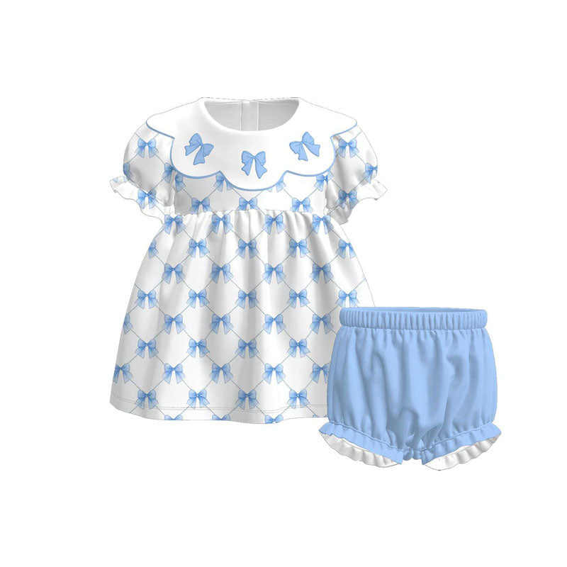Baby Girls Blue Bows Checked Tunic Ruffle Shorts Clothes Sets Preorder