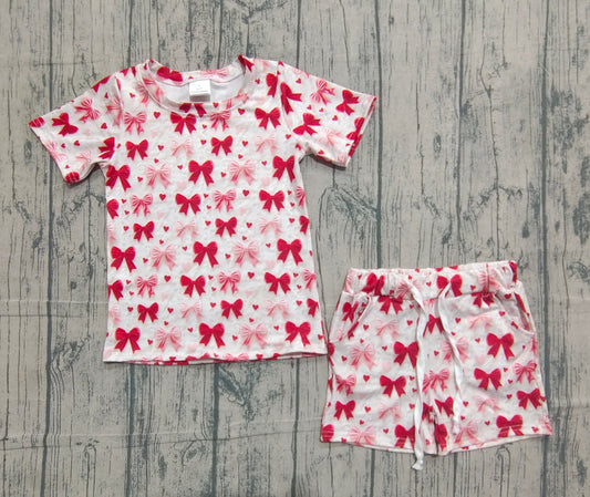 Baby Girls Harts Bows Top Pockets Shorts Valentine Clothes Sets Preorder