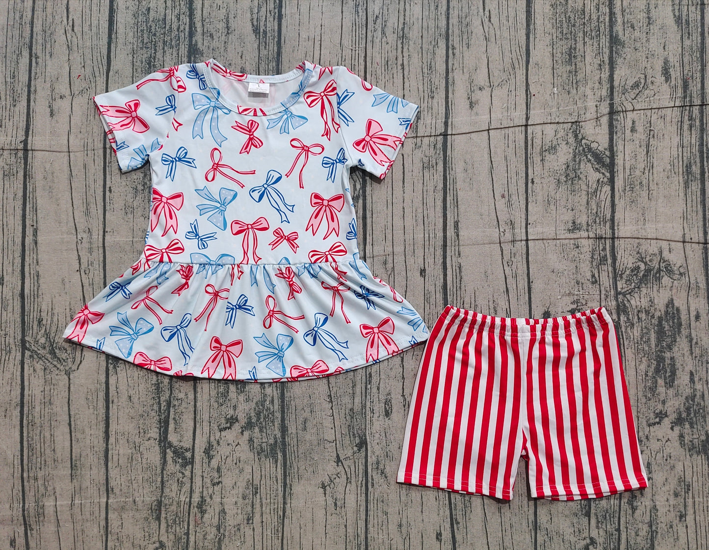 Baby Girls Red Blue Bows Tunic Stripe Shorts July 4th Clothes Sets Preorder