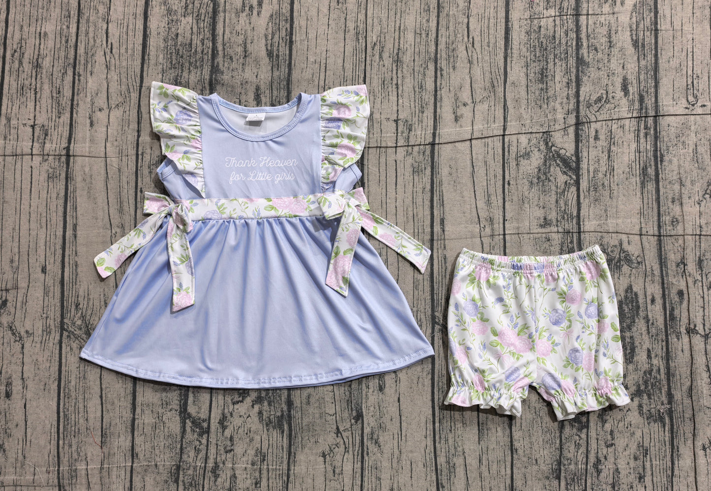 Baby Thank Heaven Little Girl Flowers Bows Tunic Ruffle Shorts Clothes Sets