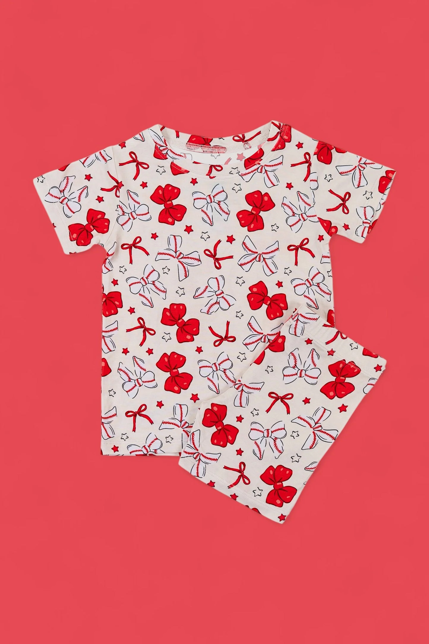 Baby Girls Red Balls Bows Stars Top Shorts Team Pajamas Sets Preorder