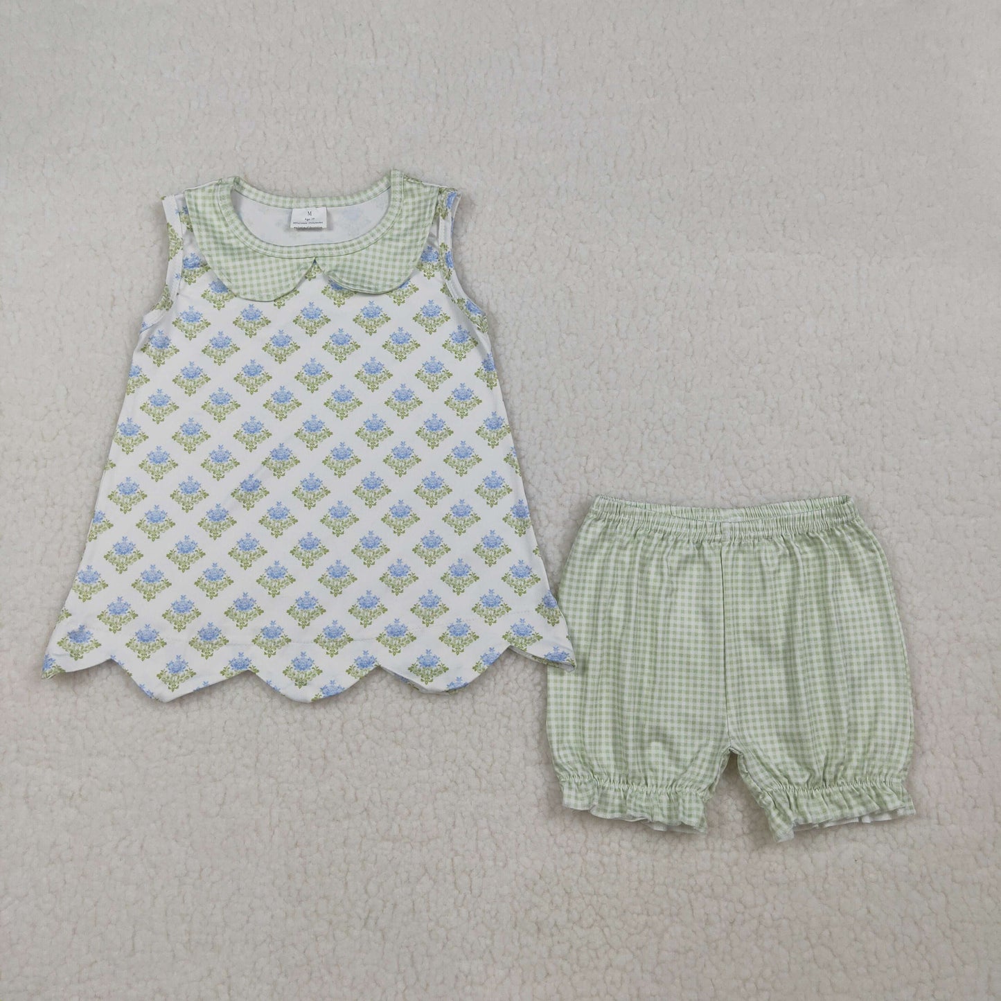 Baby Girls Flowers Plaid Collar Tunic Ruffle Shorts Clothes Sets